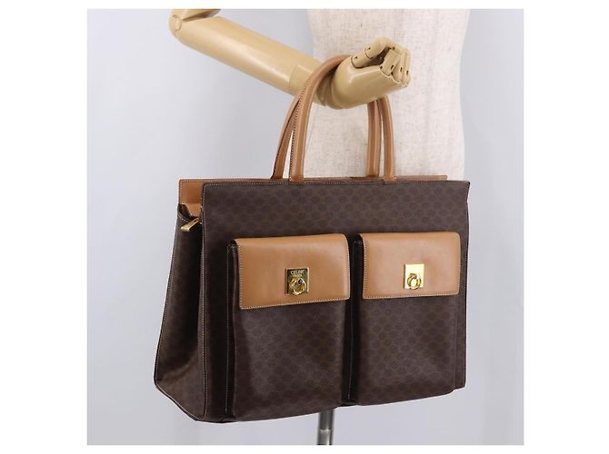 Céline Borsa Tote CELINE Macadam in tela PVC e pelle marrone beige oro Autentica am11883V D'oro - vista 24