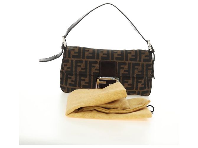 FENDI Zucca Canvas Mamma Baguette Shoulder Bag Black Brown Auth 185313M Marrone Nero - vista 12