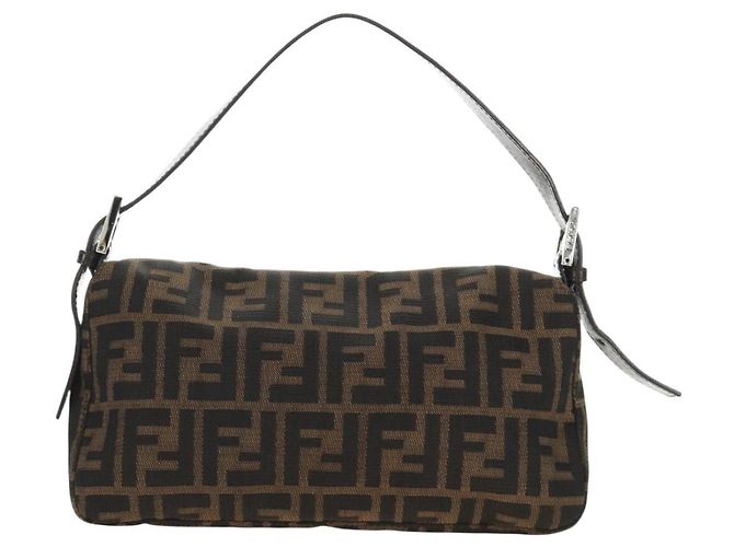 FENDI Zucca Canvas Mamma Baguette Shoulder Bag Black Brown Auth 185313M Marrone Nero - vista 2