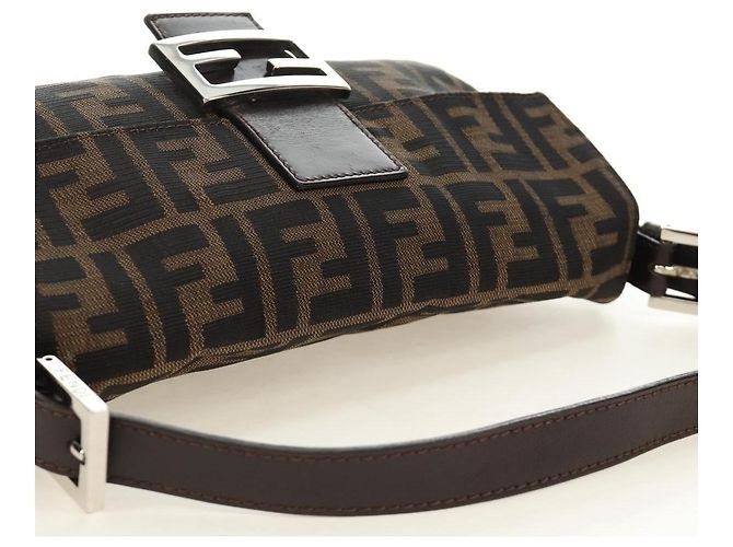 FENDI Zucca Canvas Mamma Baguette Shoulder Bag Black Brown Auth 185313M Marrone Nero - vista 6