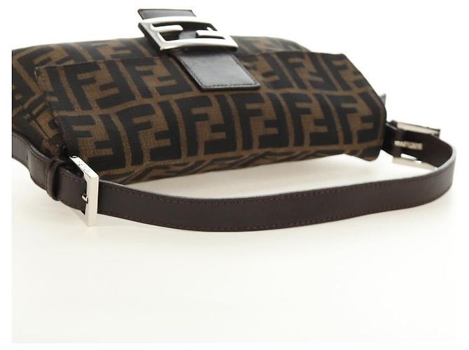FENDI Zucca Canvas Mamma Baguette Shoulder Bag Black Brown Auth 185313M Marrone Nero - vista 7