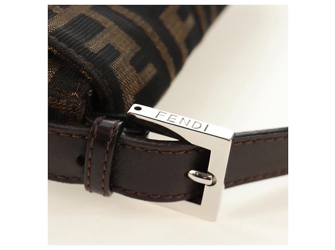 FENDI Zucca Canvas Mamma Baguette Shoulder Bag Black Brown Auth 185313M Marrone Nero - vista 8