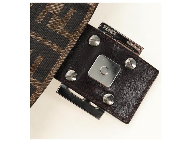 FENDI Zucca Canvas Mamma Baguette Shoulder Bag Black Brown Auth 185313M Marrone Nero - vista 9
