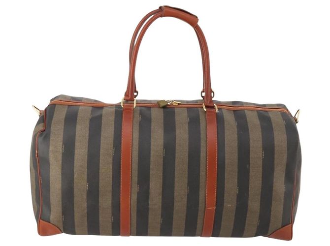 Pequin FENDI Boston Bag aus Pecan Canvas PVC Schwarz Braun Authentisch am11753 - Ansicht 2