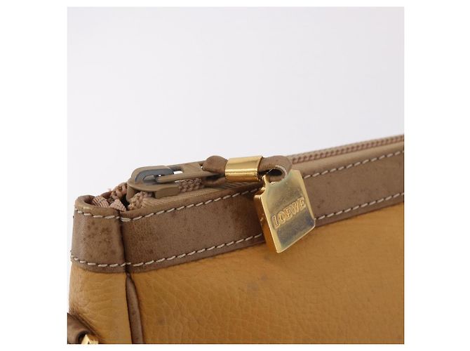 Borsa a Spalla LOEWE Anagram in Pelle Beige Oro Auth 186856 D'oro - vista 10