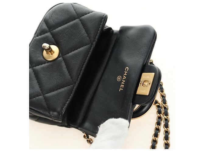 CHANEL Matelasse Chain Shoulder Pouch Lamb Skin 2way Black CC Auth 185439SAM Nero D'oro - vista 19