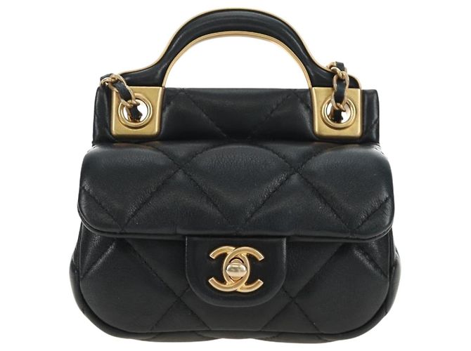 CHANEL Matelasse Chain Shoulder Pouch Lamb Skin 2way Black CC Auth 185439SAM Nero D'oro - vista 2