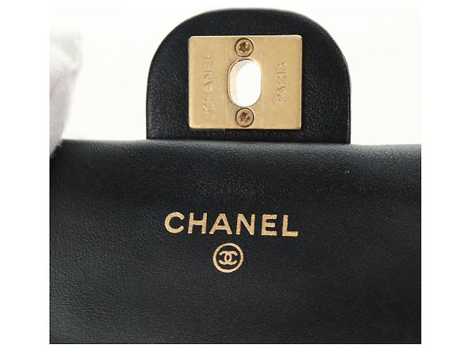 CHANEL Matelasse Chain Shoulder Pouch Lamb Skin 2way Black CC Auth 185439SAM Nero D'oro - vista 20
