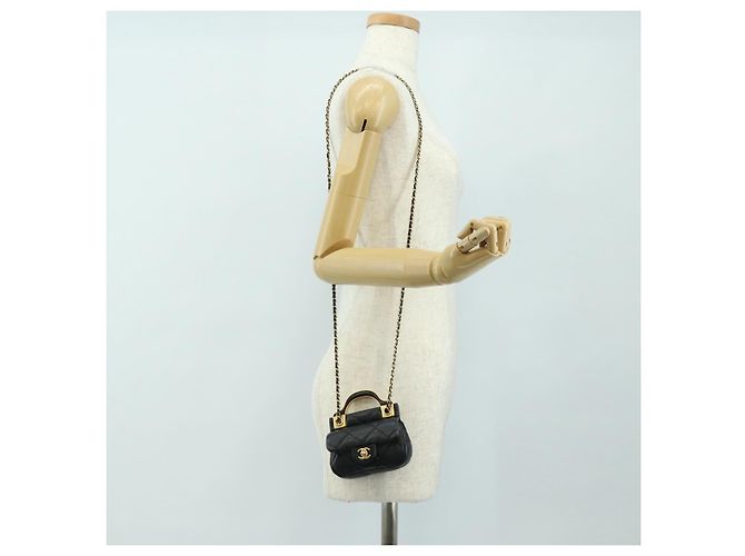 CHANEL Matelasse Chain Shoulder Pouch Lamb Skin 2way Black CC Auth 185439SAM Nero D'oro - vista 27