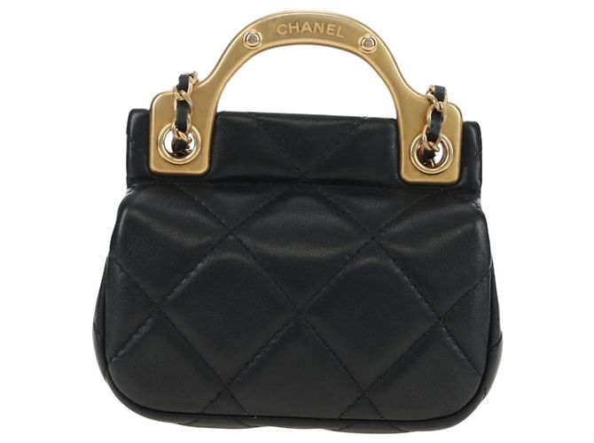CHANEL Matelasse Chain Shoulder Pouch Lamb Skin 2way Black CC Auth 185439SAM Nero D'oro - vista 3