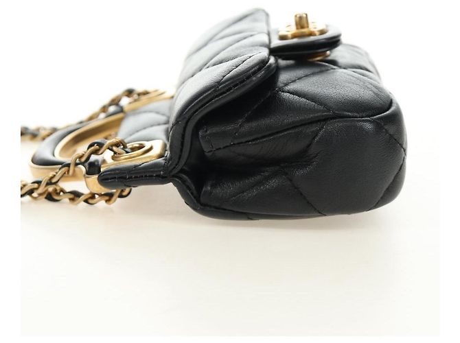 CHANEL Matelasse Chain Shoulder Pouch Lamb Skin 2way Black CC Auth 185439SAM Nero D'oro - vista 4