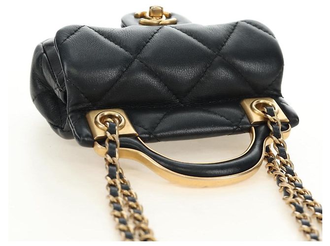 CHANEL Matelasse Chain Shoulder Pouch Lamb Skin 2way Black CC Auth 185439SAM Nero D'oro - vista 6