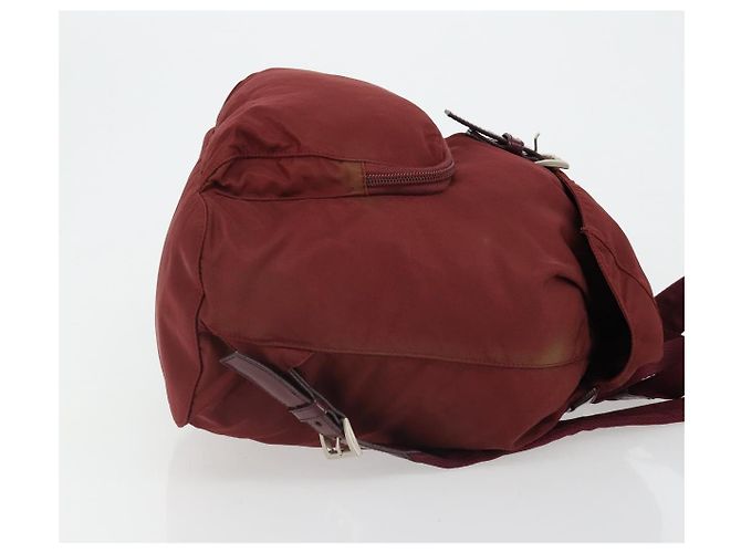 Mochila PRADA Nylon Rojo Plata Auth ti3983A Roja - vista 3