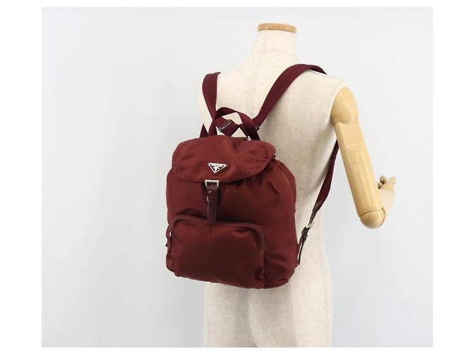 Mochila PRADA Nylon Rojo Plata Auth ti3983A Roja - vista 31