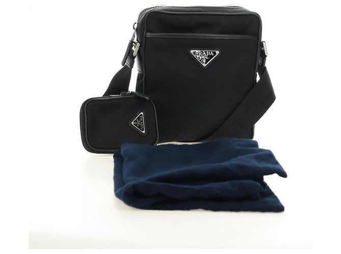 Borsa a Spalla PRADA Nylon Nero Argento 2VH112 Auth am11844SM - vista 12
