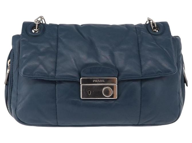 Bolso de Hombro con Cadena PRADA de Cuero Azul Plata Auth 186890V - vista 13