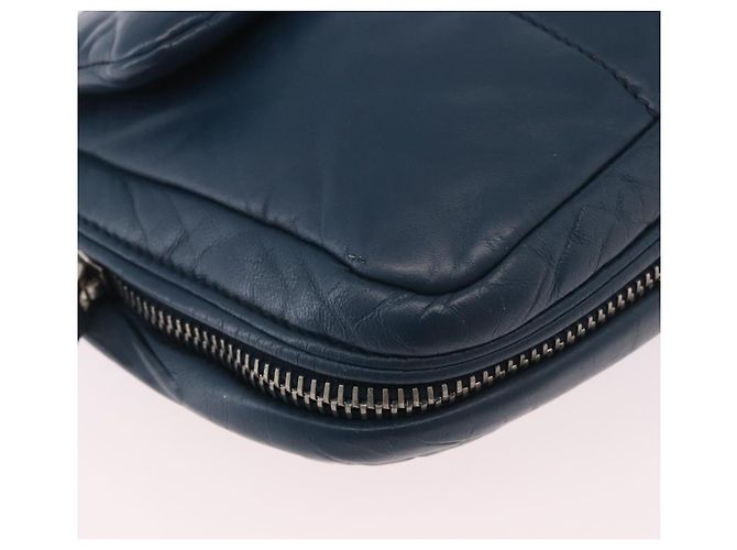 Bolso de Hombro con Cadena PRADA de Cuero Azul Plata Auth 186890V - vista 14