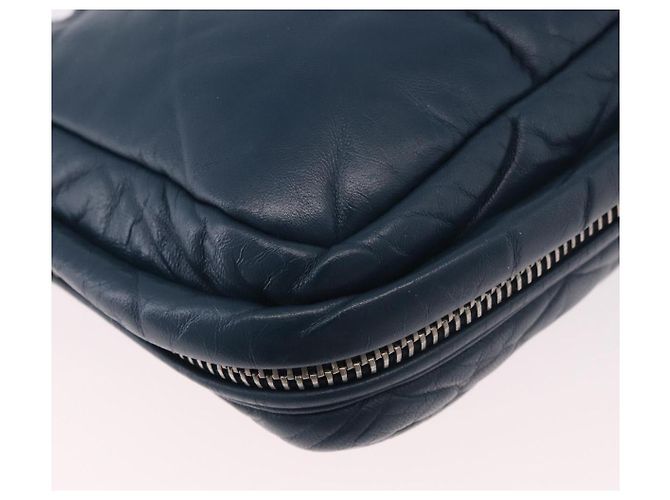Bolso de Hombro con Cadena PRADA de Cuero Azul Plata Auth 186890V - vista 16