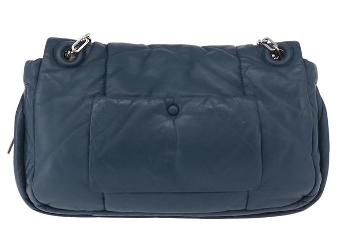 Bolso de Hombro con Cadena PRADA de Cuero Azul Plata Auth 186890V - vista 2