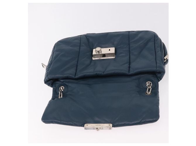 Bolso de Hombro con Cadena PRADA de Cuero Azul Plata Auth 186890V - vista 20