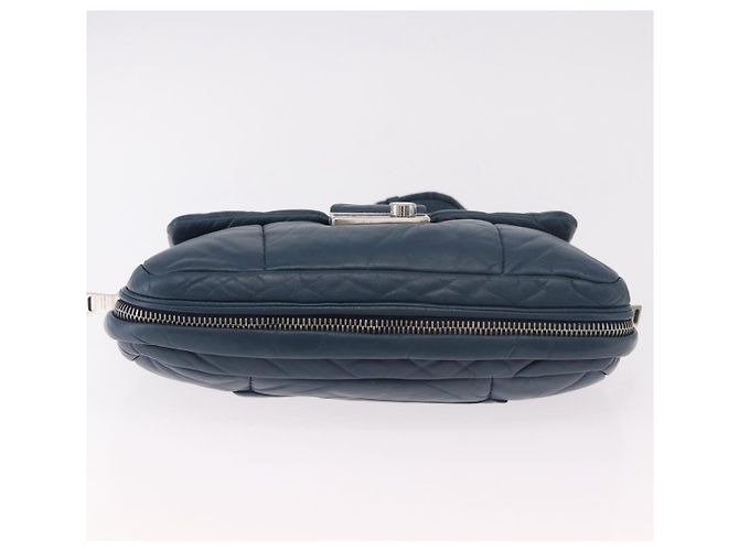 Bolso de Hombro con Cadena PRADA de Cuero Azul Plata Auth 186890V - vista 5