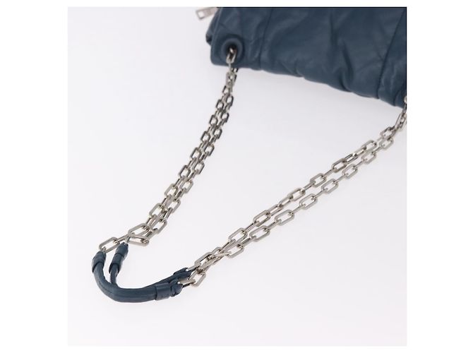 Bolso de Hombro con Cadena PRADA de Cuero Azul Plata Auth 186890V - vista 7