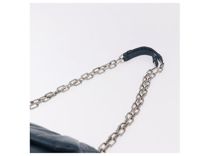 Bolso de Hombro con Cadena PRADA de Cuero Azul Plata Auth 186890V - vista 8