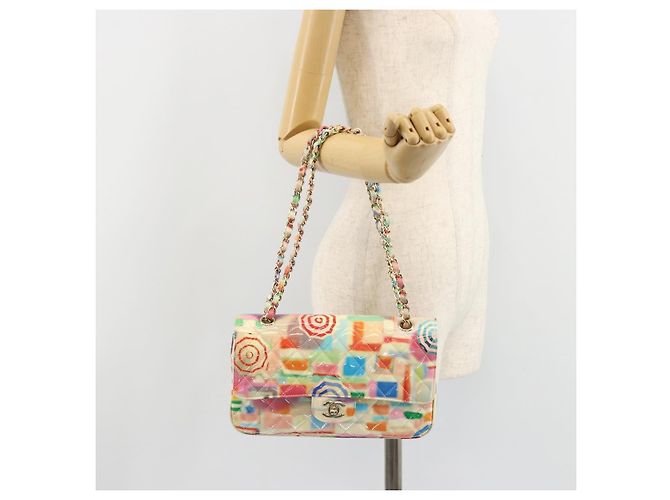 Borsa CHANEL Chain Double Flap Matelasse 25 in pelle Multicolor CC Auth 185767SM Multicolore D'oro - Ansicht 30