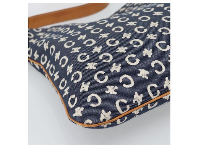 Céline Borsa a tracolla CELINE C Macadam Canvas Navy Silver Auth 186810A Argento Blu navy - vista 13