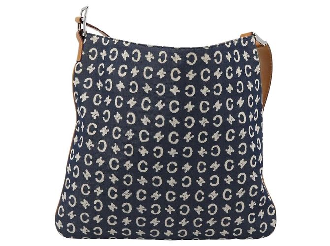 Céline Borsa a tracolla CELINE C Macadam Canvas Navy Silver Auth 186810A Argento Blu navy - vista 3