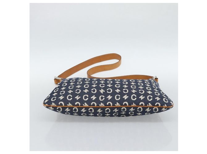 Céline Borsa a tracolla CELINE C Macadam Canvas Navy Silver Auth 186810A Argento Blu navy - vista 9