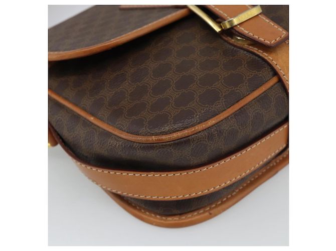 Céline Borsa a Spalla CELINE Macadam Canvas PVC Pelle Marrone Oro Auth 187771 D'oro - vista 11