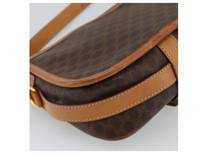 Céline Borsa a Spalla CELINE Macadam Canvas PVC Pelle Marrone Oro Auth 187771 D'oro - vista 13
