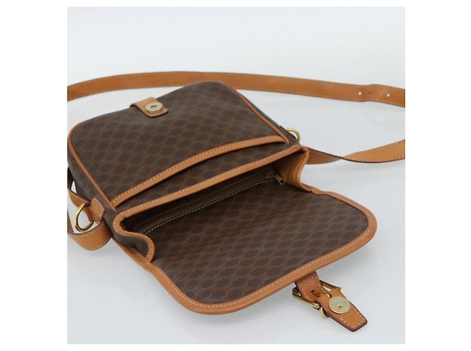 Céline Borsa a Spalla CELINE Macadam Canvas PVC Pelle Marrone Oro Auth 187771 D'oro - vista 14