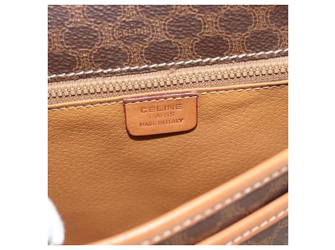 Céline Borsa a Spalla CELINE Macadam Canvas PVC Pelle Marrone Oro Auth 187771 D'oro - vista 15