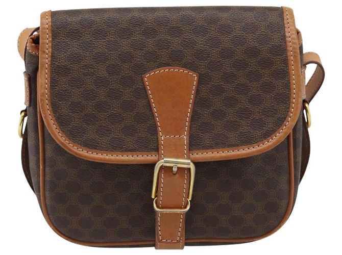 Céline Borsa a Spalla CELINE Macadam Canvas PVC Pelle Marrone Oro Auth 187771 D'oro - vista 2
