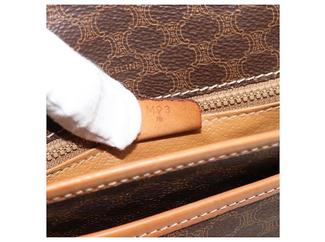 Céline Borsa a Spalla CELINE Macadam Canvas PVC Pelle Marrone Oro Auth 187771 D'oro - vista 23