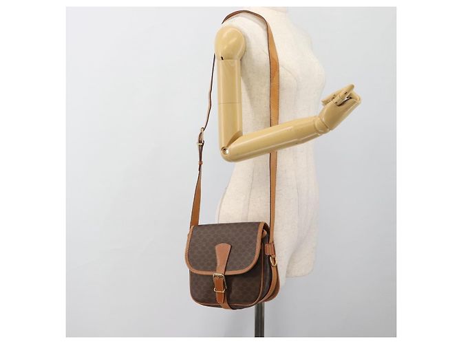 Céline Borsa a Spalla CELINE Macadam Canvas PVC Pelle Marrone Oro Auth 187771 D'oro - vista 24