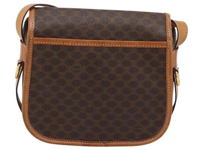 Céline Borsa a Spalla CELINE Macadam Canvas PVC Pelle Marrone Oro Auth 187771 D'oro - vista 3