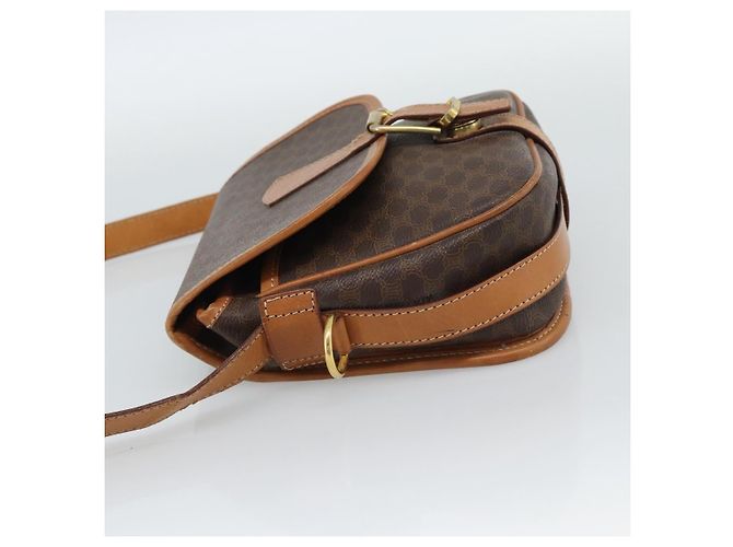 Céline Borsa a Spalla CELINE Macadam Canvas PVC Pelle Marrone Oro Auth 187771 D'oro - vista 4