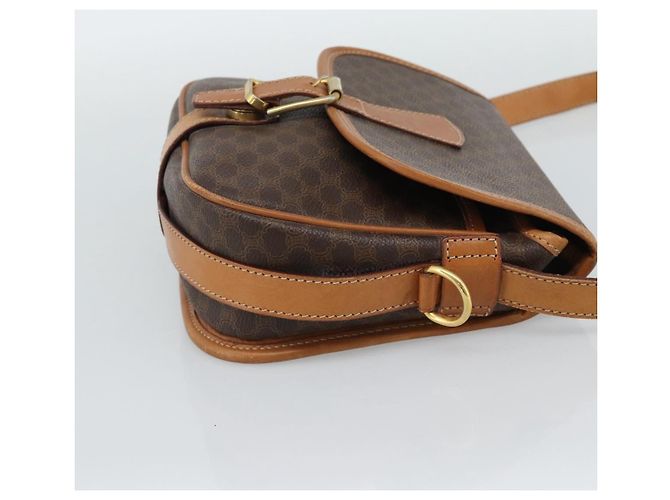 Céline Borsa a Spalla CELINE Macadam Canvas PVC Pelle Marrone Oro Auth 187771 D'oro - vista 5