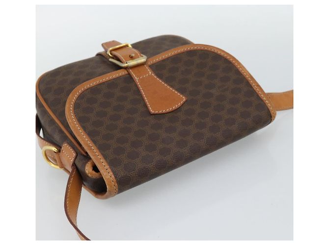 Céline Borsa a Spalla CELINE Macadam Canvas PVC Pelle Marrone Oro Auth 187771 D'oro - vista 6