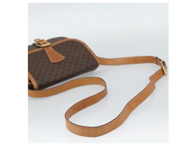 Céline Borsa a Spalla CELINE Macadam Canvas PVC Pelle Marrone Oro Auth 187771 D'oro - vista 7