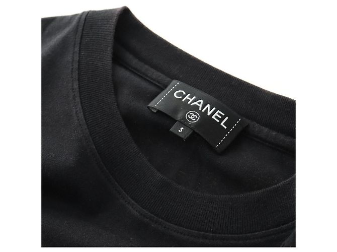 Camicia CHANEL CC Camellia con paillettes, taglio e cucitura, cotone nero, CC Auth am11841M - vista 10