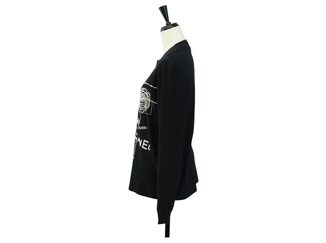 Camicia CHANEL CC Camellia con paillettes, taglio e cucitura, cotone nero, CC Auth am11841M - vista 3