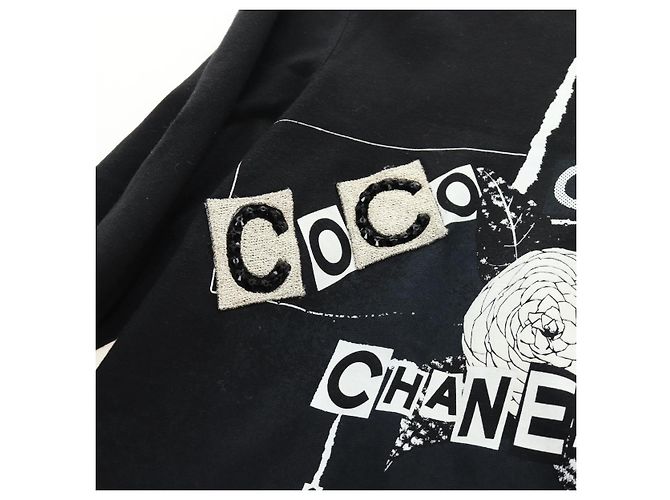 Camicia CHANEL CC Camellia con paillettes, taglio e cucitura, cotone nero, CC Auth am11841M - vista 5