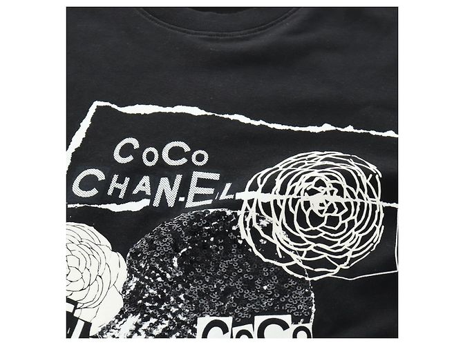 Camicia CHANEL CC Camellia con paillettes, taglio e cucitura, cotone nero, CC Auth am11841M - vista 6