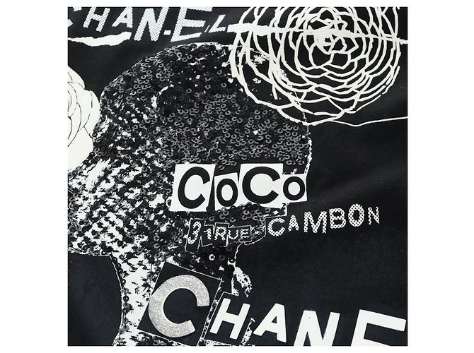 Camicia CHANEL CC Camellia con paillettes, taglio e cucitura, cotone nero, CC Auth am11841M - vista 7