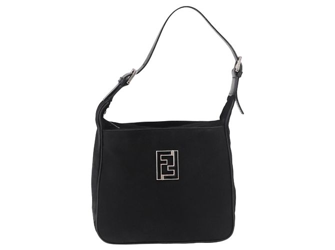 Borsa a tracolla FENDI in pelle Harako Nera Argento Auth 187543V Nero - vista 2
