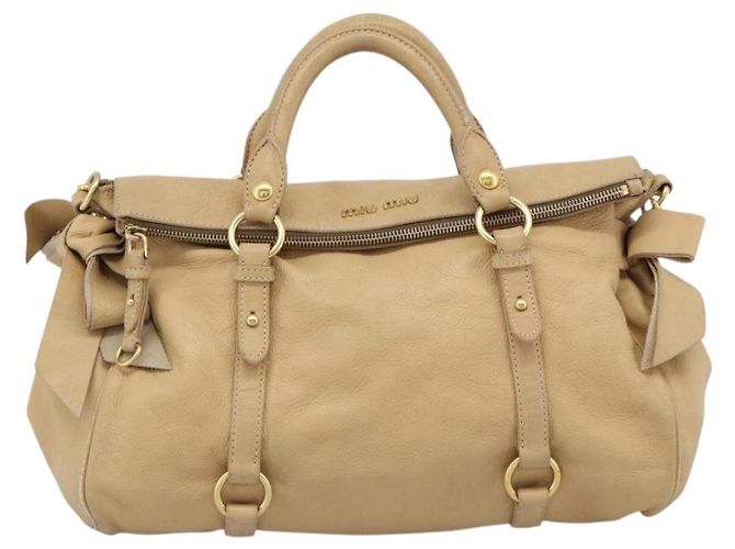 Borsa Miu Miu in pelle 2way Beige Oro Auth 187573 D'oro - vista 13